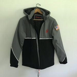NWT Snap On Winter Gray Black Detachable Hood Reflective Jacket